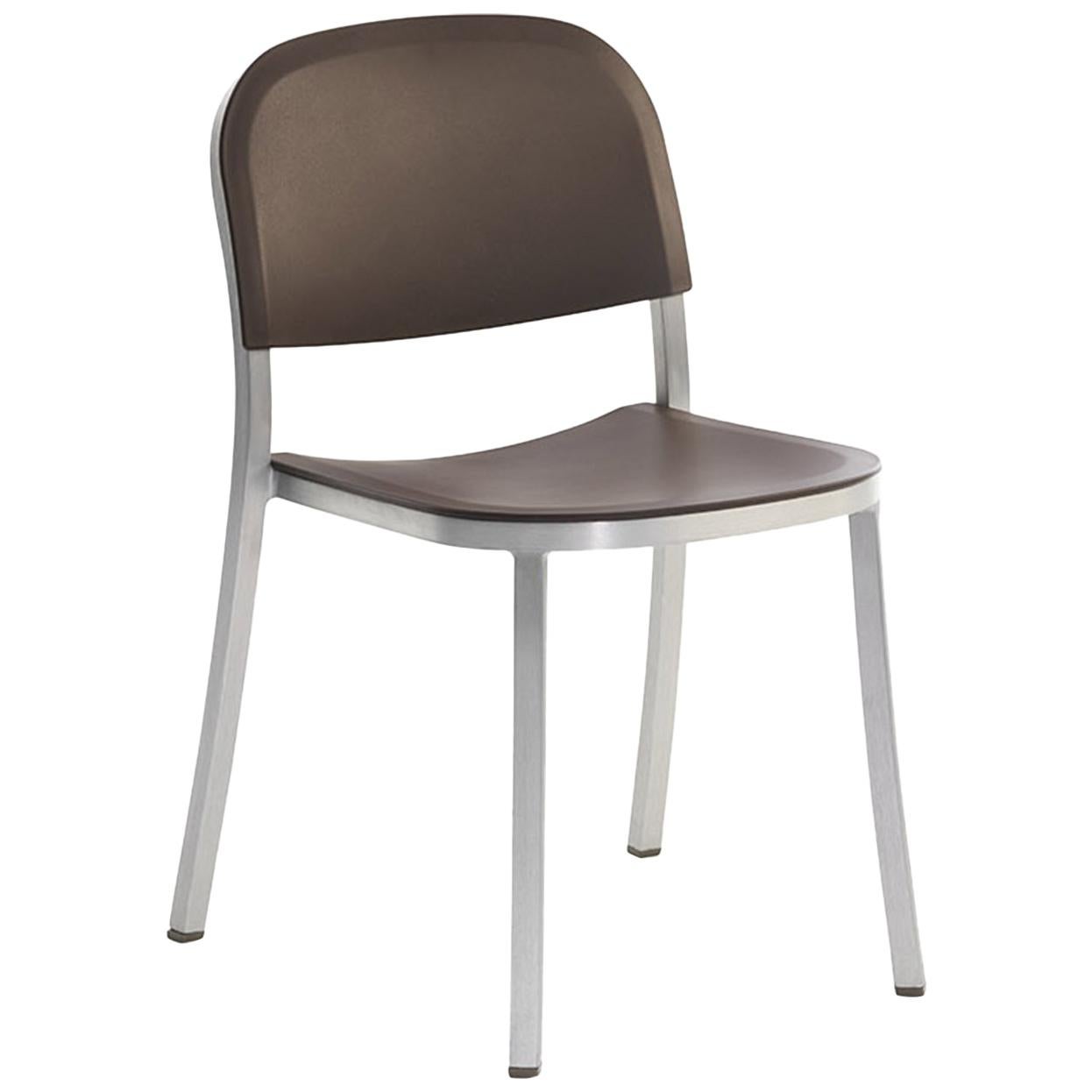Emeco 1 Inch Stacking Chair in Brushed Aluminum and Brown by Jasper Morrison For Sale