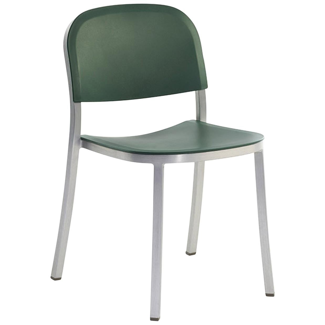Emeco 1 Inch Stacking Chair in Brushed Aluminum and Green by Jasper Morrison