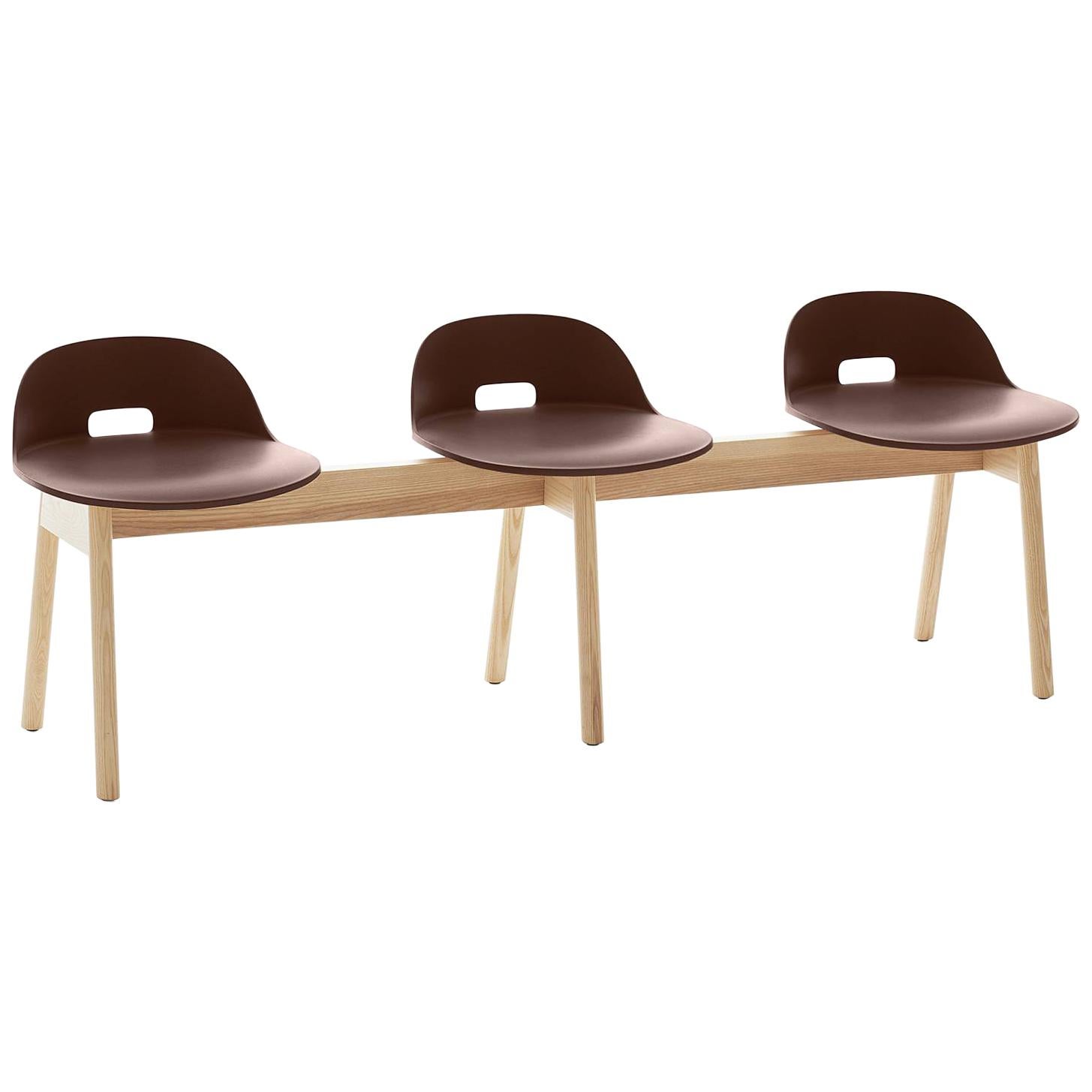 Emeco Alfi 3-Seat Bench in Brown and Ash with Low Back by Jasper Morrison