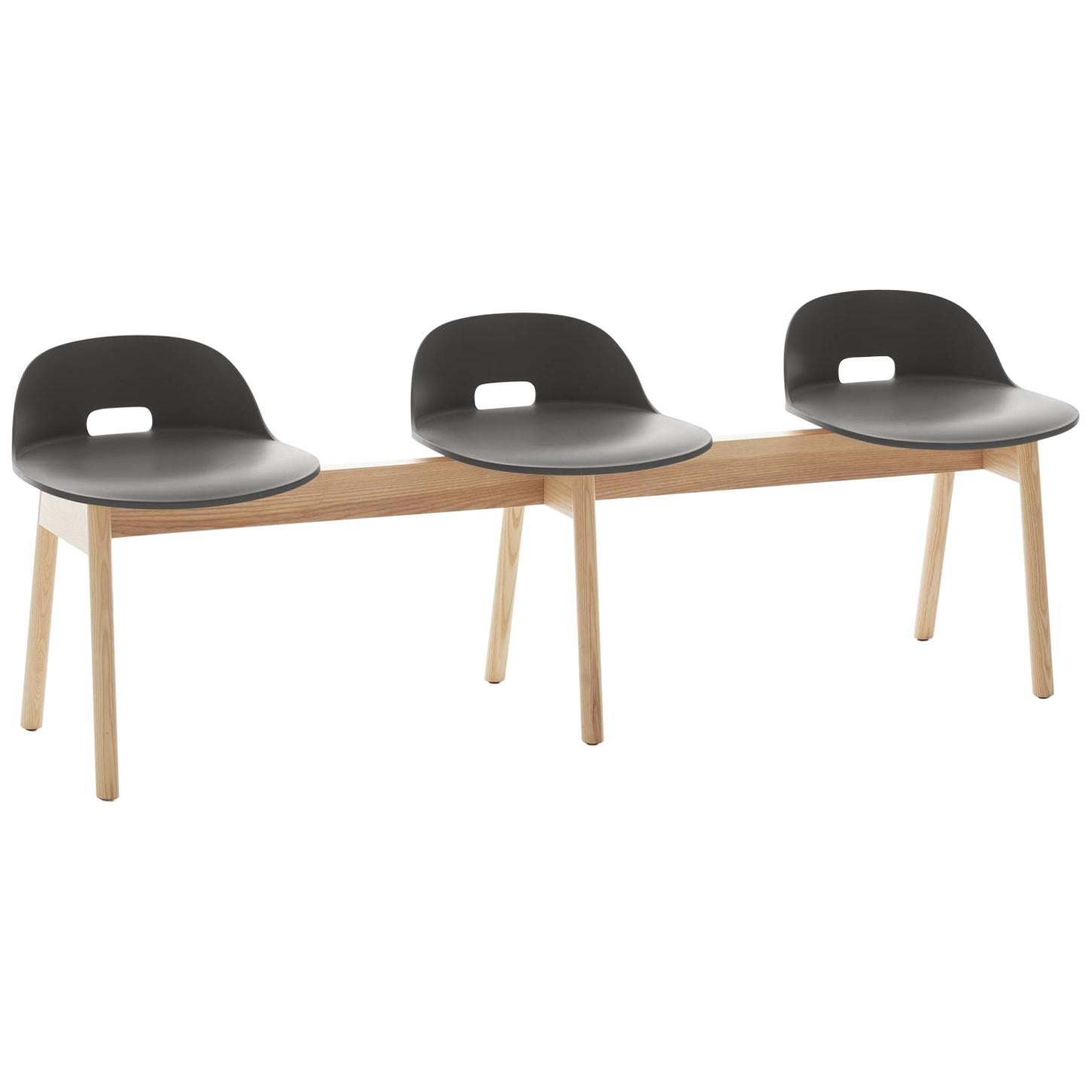 Emeco Alfi 3-Seat Bench in Gray and Ash with Low Back by Jasper Morrison