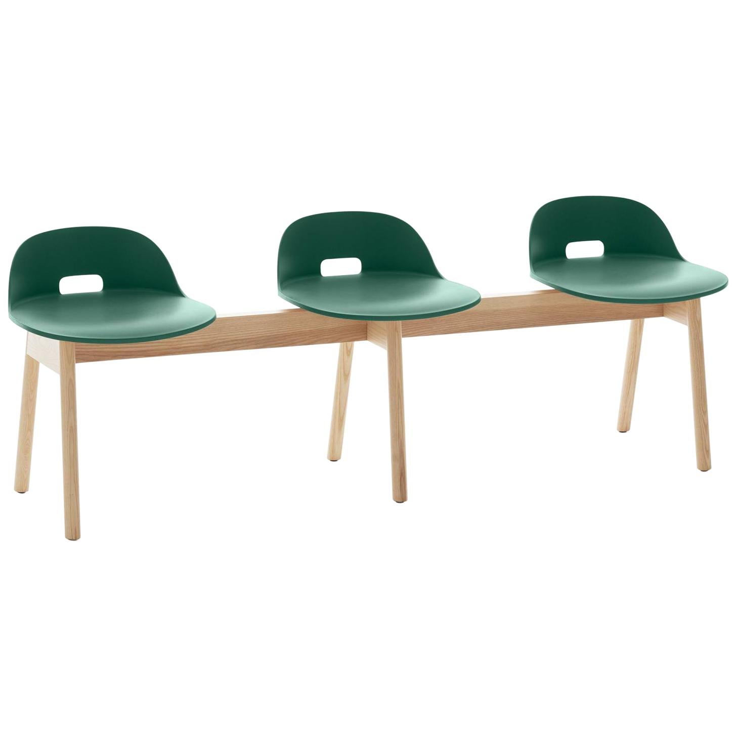 Emeco Alfi Three-Seat Bench in Green & Ash with Low Back by Jasper Morrison For Sale