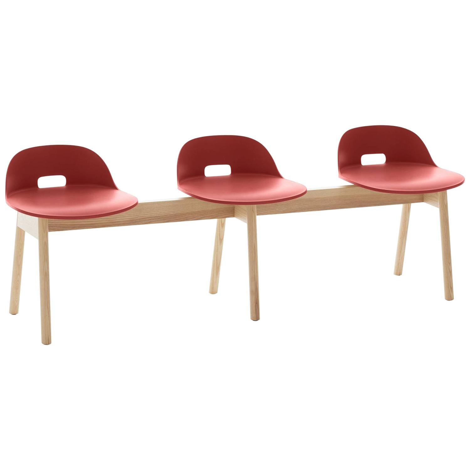 Emeco Alfi 3-Seat Bench in Red and Ash with Low Back by Jasper Morrison For Sale