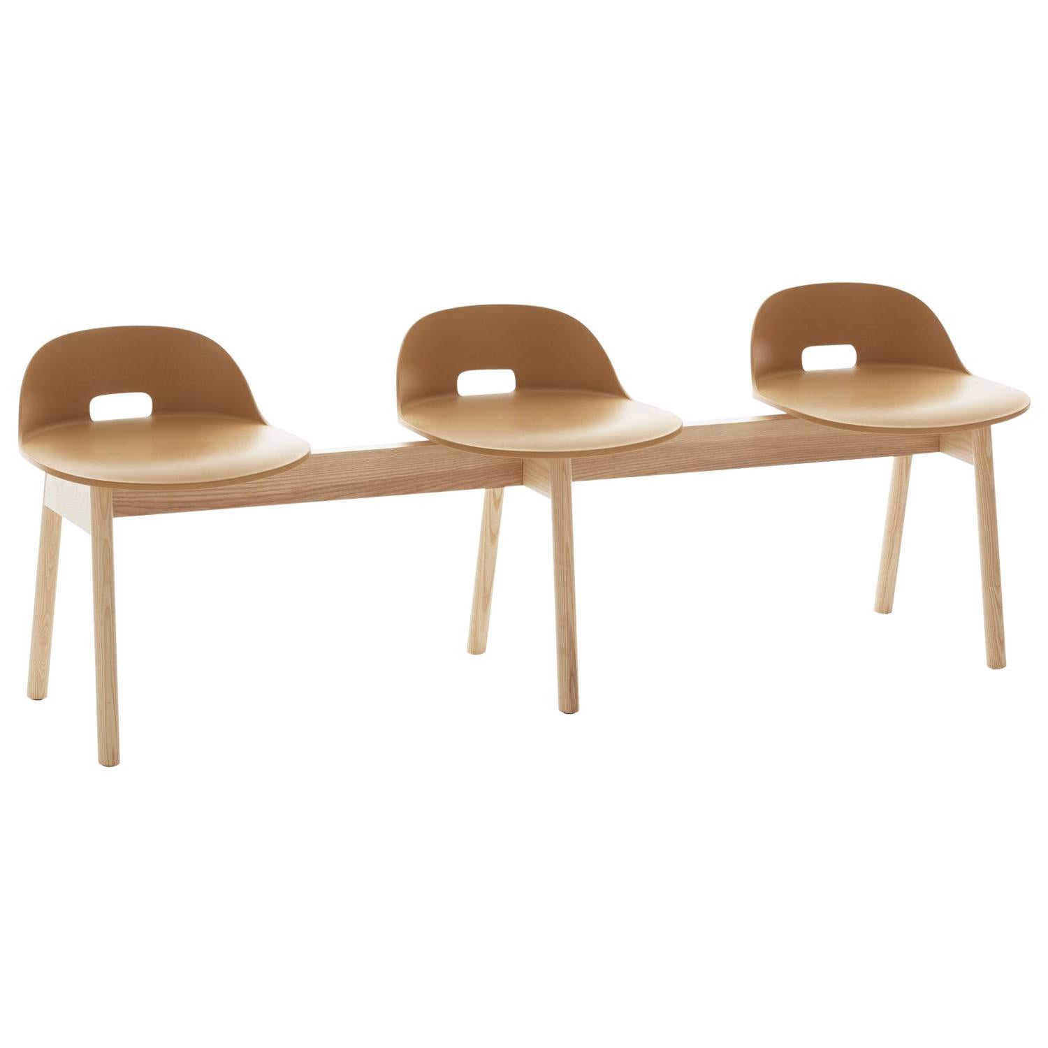 Emeco Alfi 3-Seat Bench in Sand and Ash with Low Back by Jasper Morrison For Sale