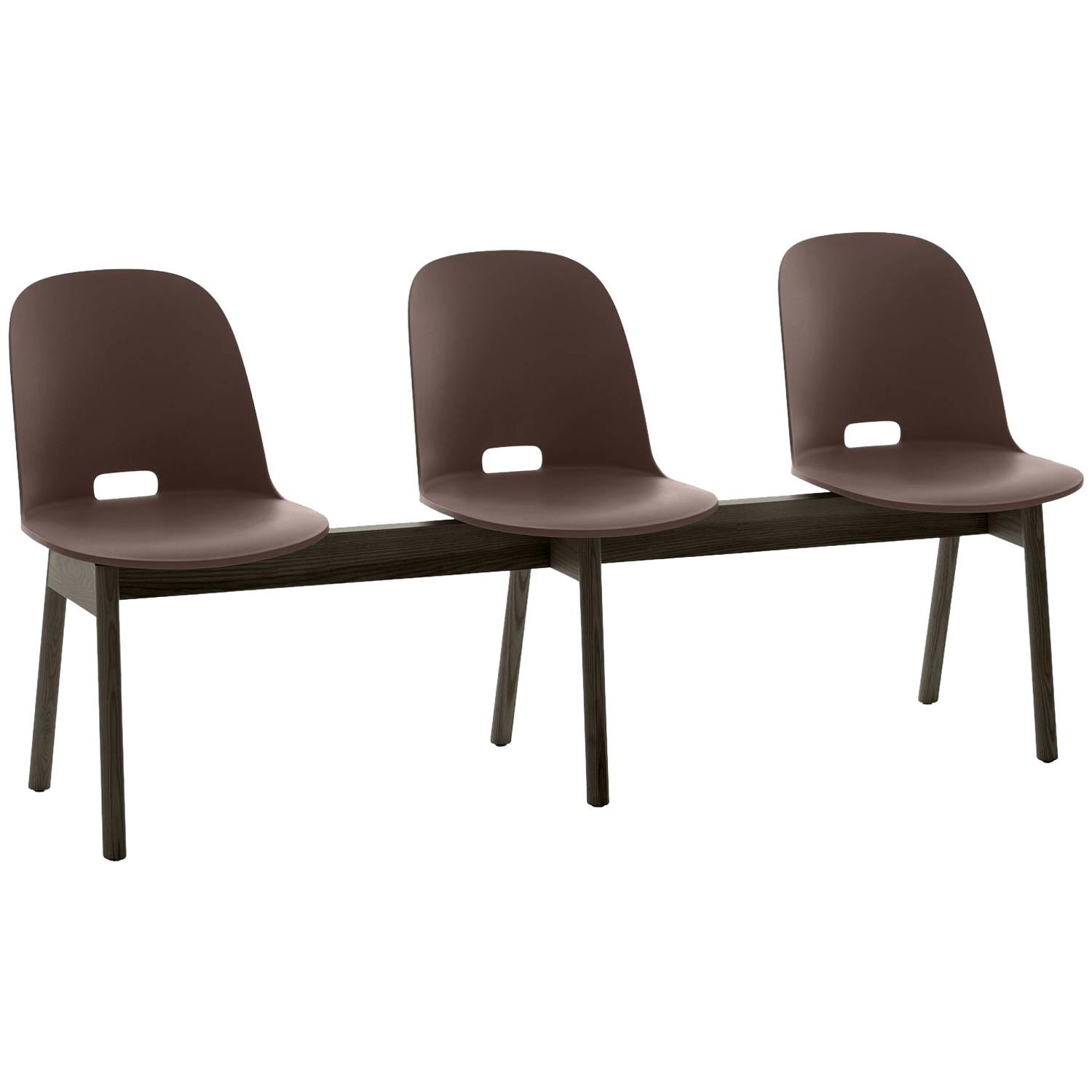 Emeco Alfi 3-Seat Bench in Brown & Dark Ash with High Back by Jasper Morrison For Sale
