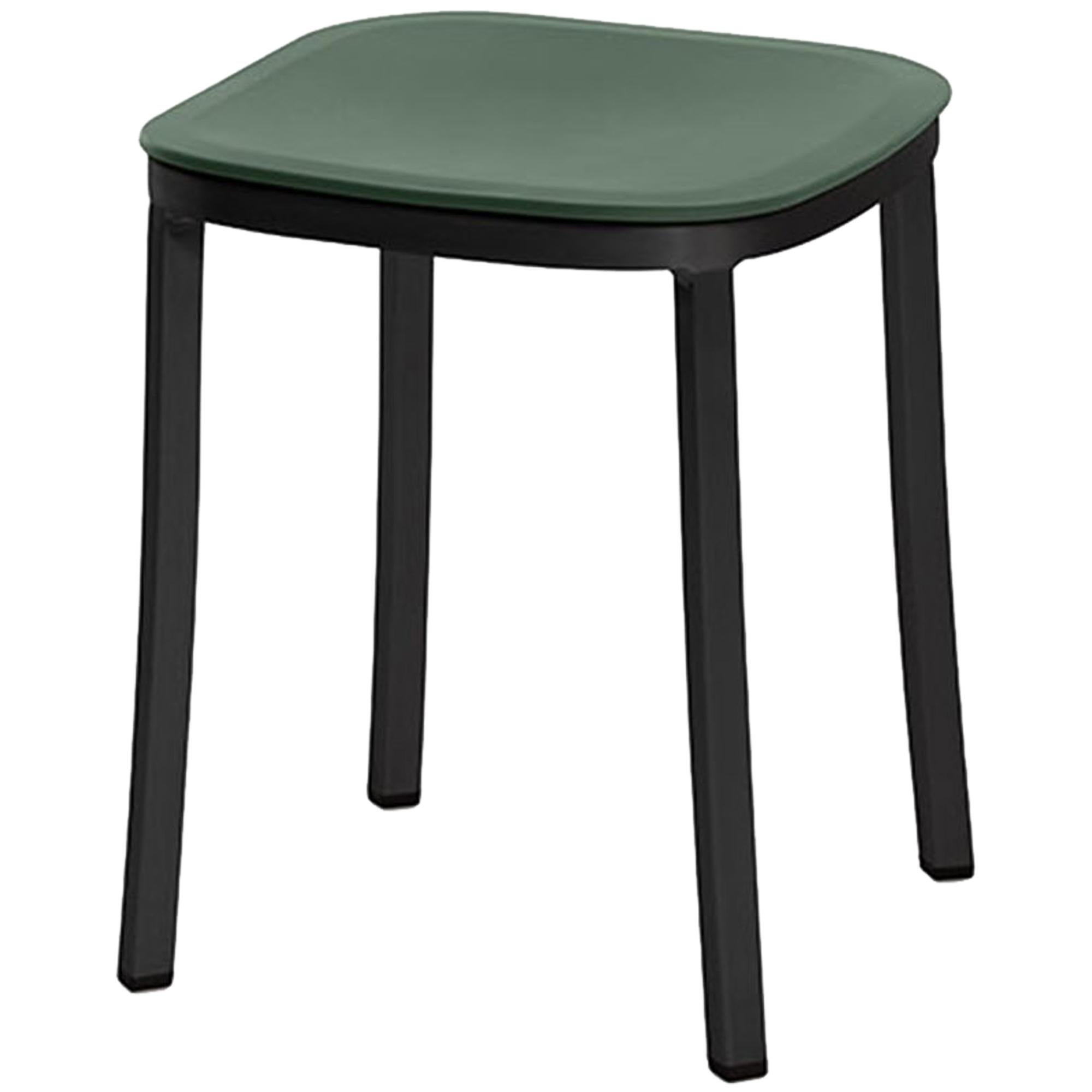 Emeco 1 Inch Small Stool in Dark Aluminum and Green by Jasper Morrison