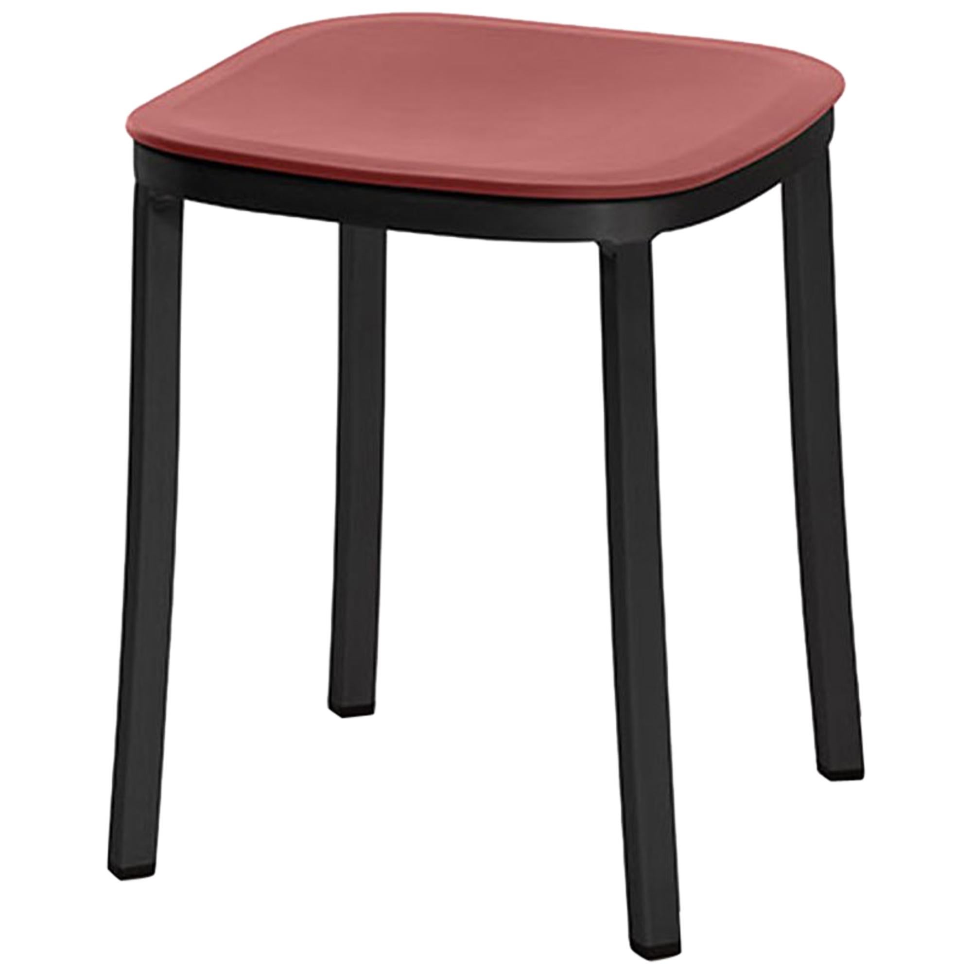 Emeco 1 Inch Small Stool in Dark Aluminum and Red Ochre by Jasper Morrison For Sale