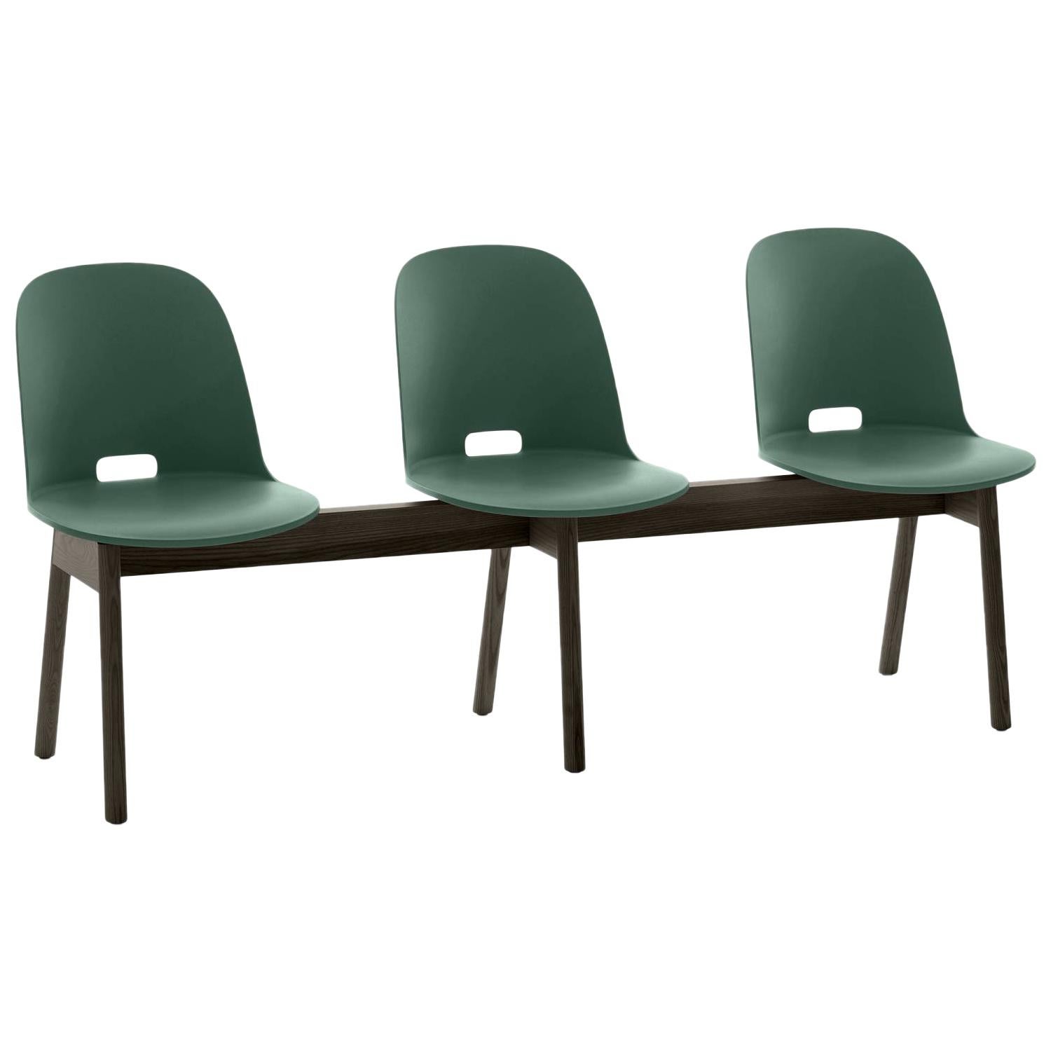 Emeco Alfi 3-Seat Bench in Green and Dark Ash with High Back by Jasper Morrison For Sale