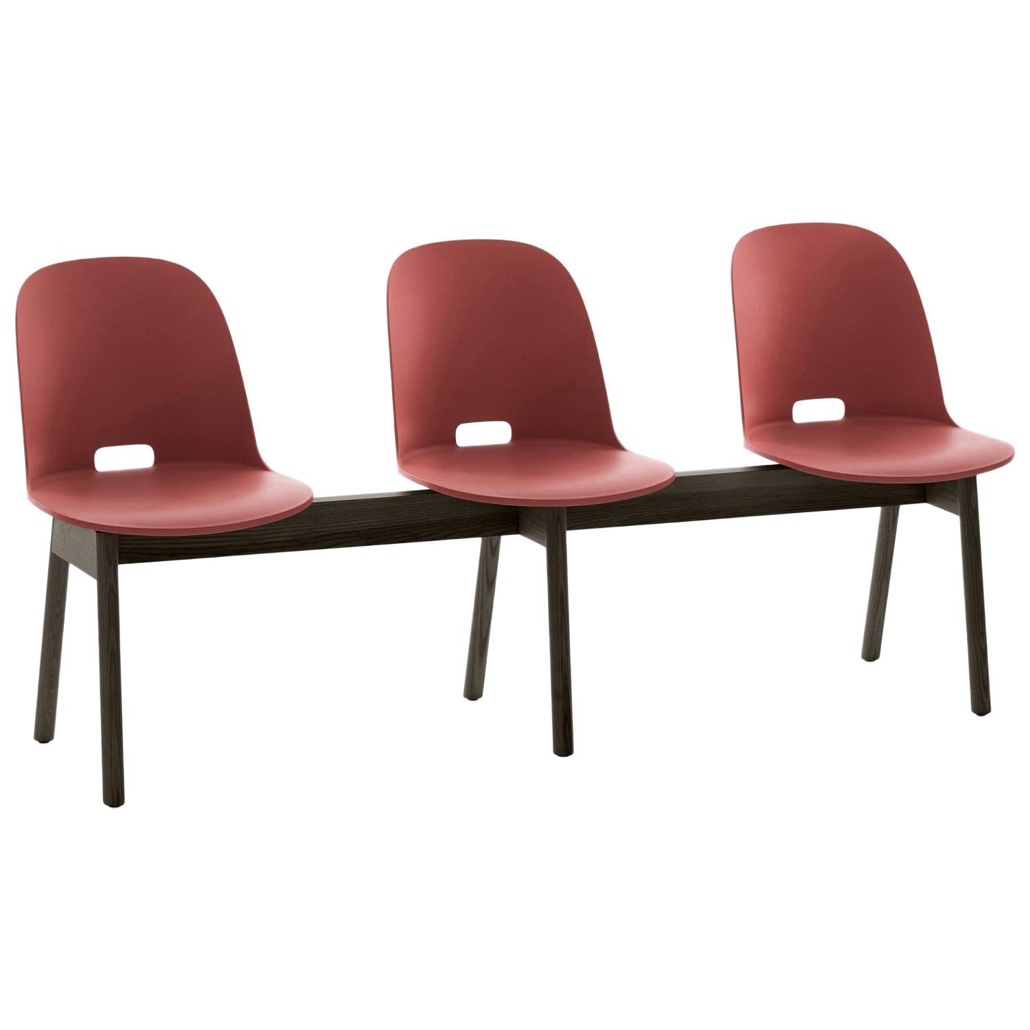 Emeco Alfi 3-Seat Bench in Red and Dark Ash with High Back by Jasper Morrison For Sale