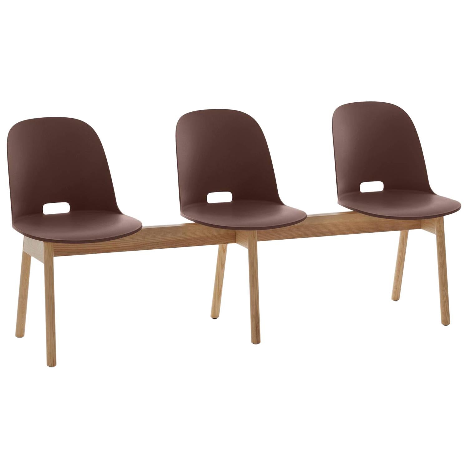 Emeco Alfi 3-Seat Bench in Brown and Ash with High Back by Jasper Morrison