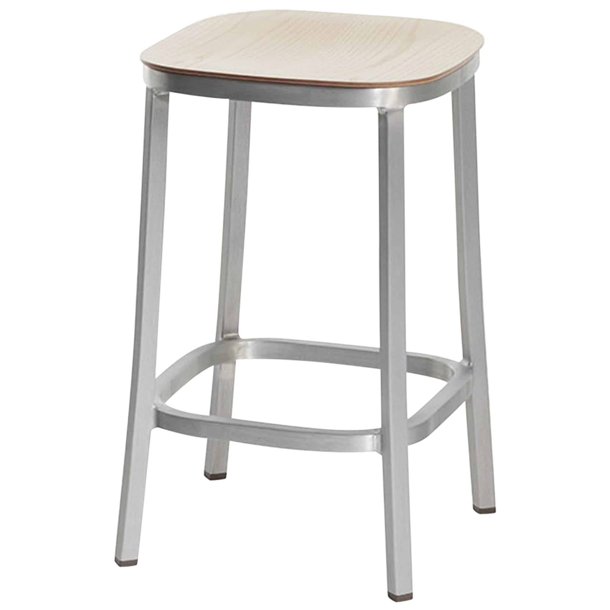 Emeco 1 Inch Counter Stool in Brushed Aluminum and Ash by Jasper Morrison