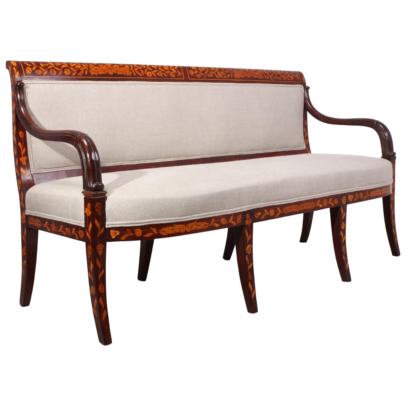 Antique Dutch Mahogany Marquetry Sofa, circa 1840