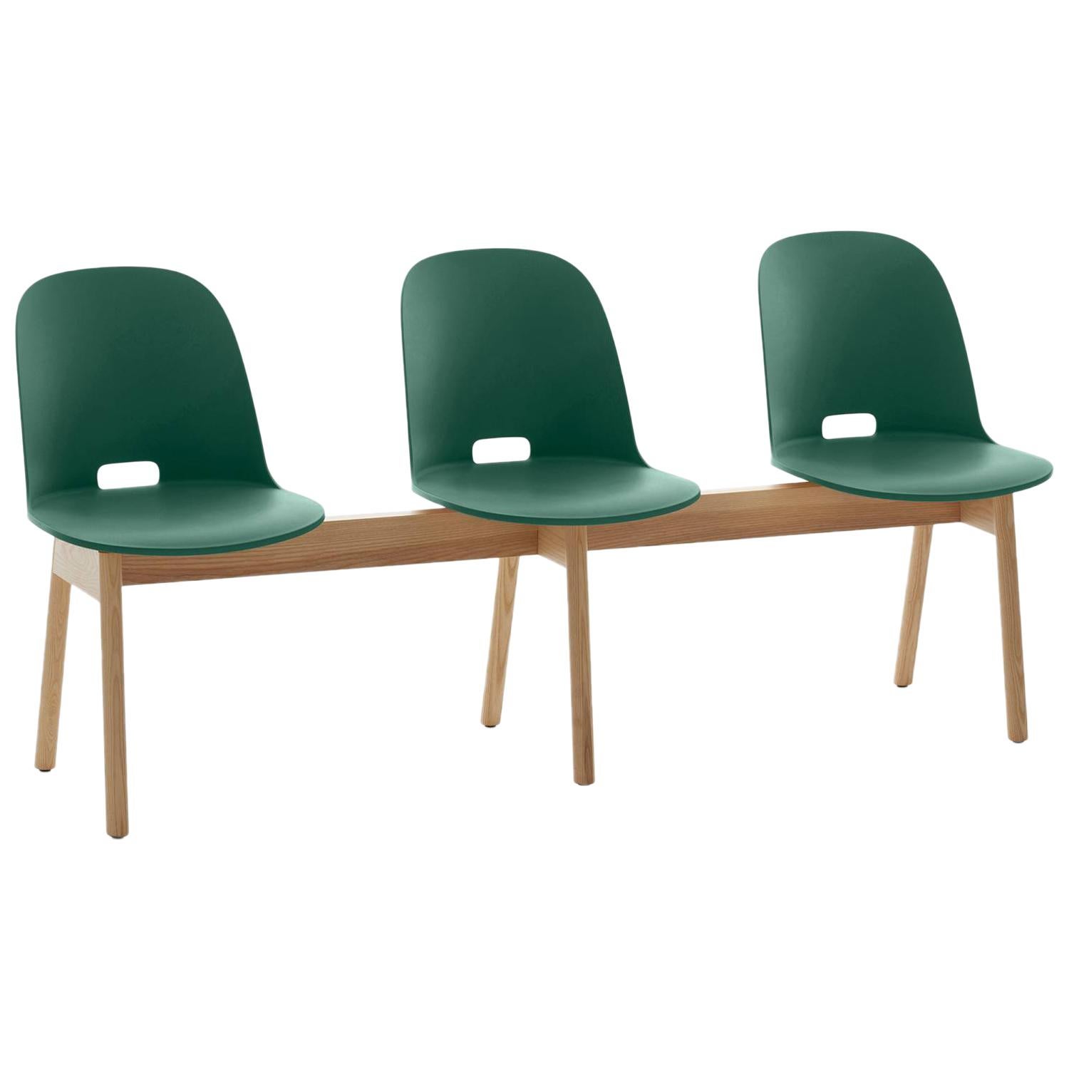 Emeco Alfi 3-Seat Bench in Green and Ash with High Back by Jasper Morrison 