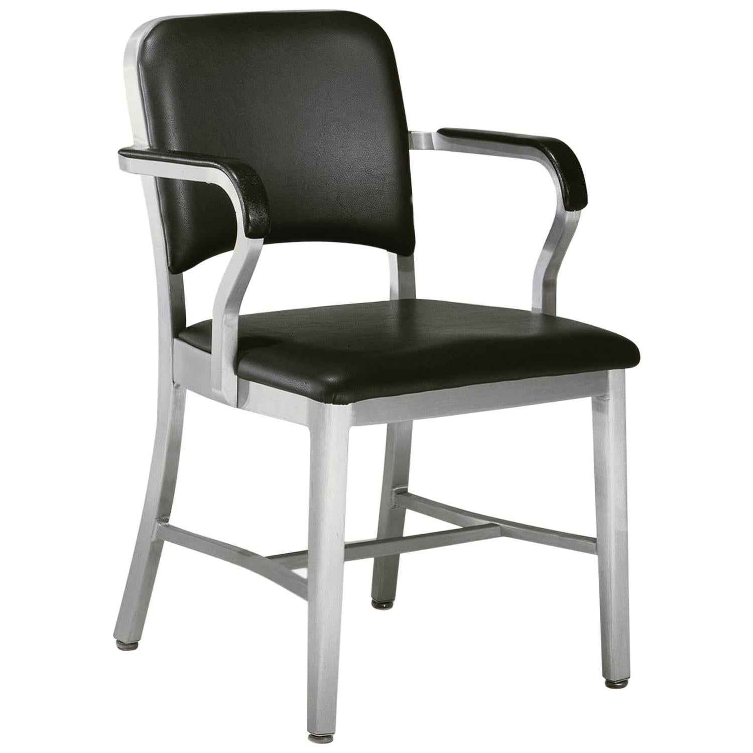 Emeco Navy® Armchair in Polished Aluminum & Black Upholstery by Us Navy