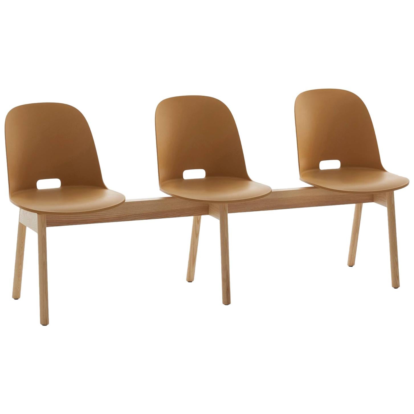 Emeco Alfi 3-Seat Bench in Sand and Ash with High Back by Jasper Morrison