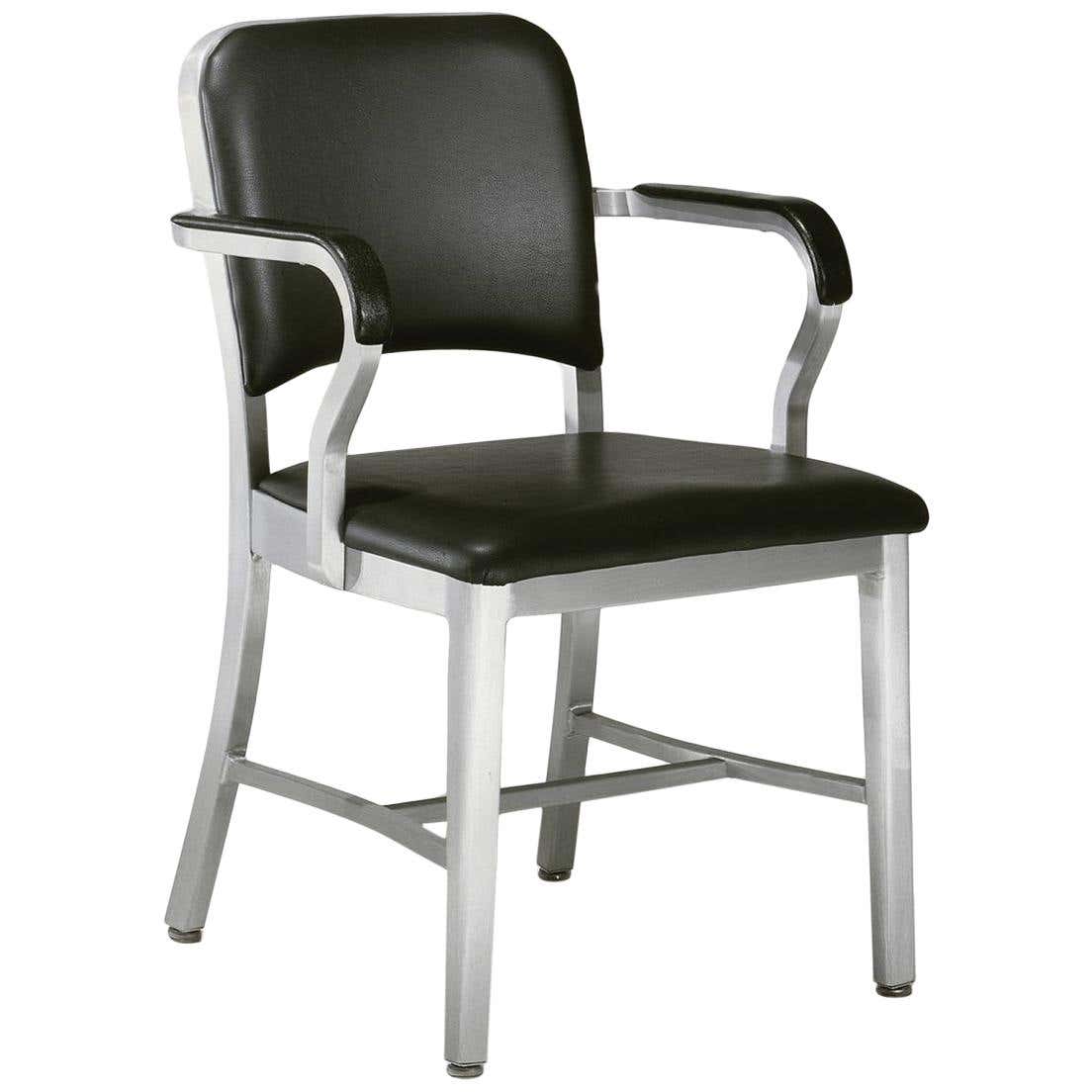 Emeco Navy Armchair in Brushed Aluminum and Black Upholstery by US Navy ...