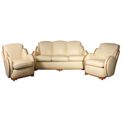 Art Deco Burr Maple and Leather Cloud Suite by Epstein, circa 1930