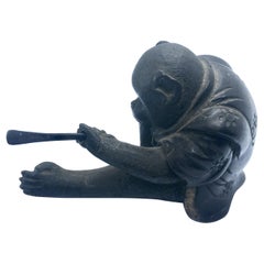 Small Meiji Japanese Bronze Figure of a Monkey Wearing a Kimono