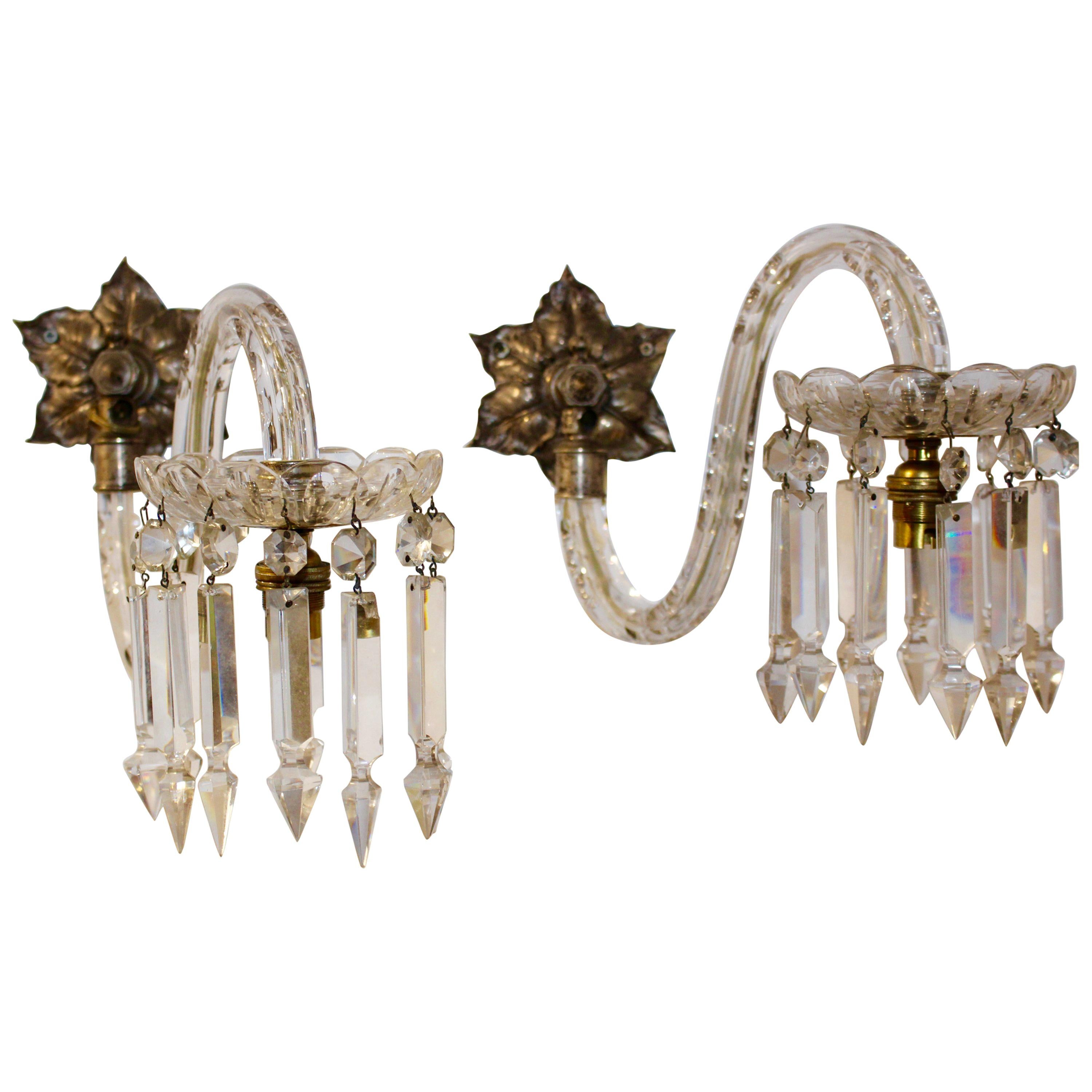 Early 20th Century Crystal Wall Lamp Scones For Sale