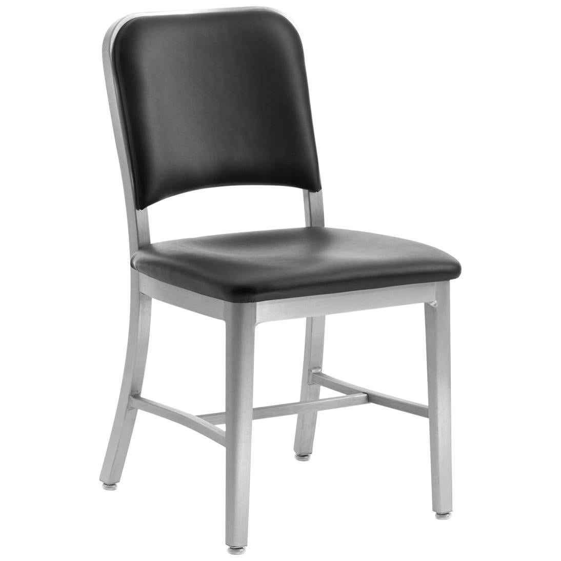 Emeco Navy Chair in Brushed Aluminum and Black Upholstery by US Navy