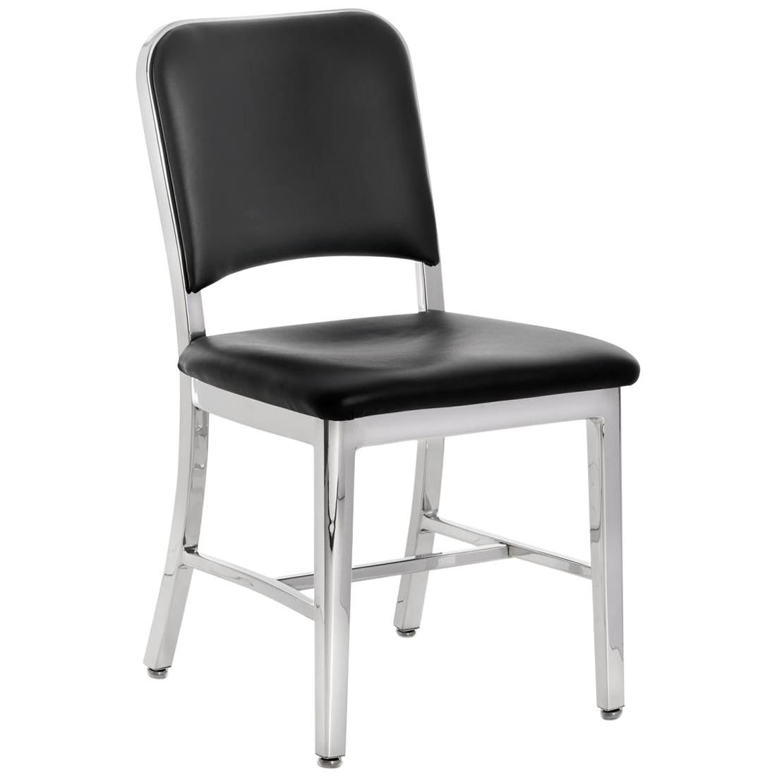Emeco Navy® Chair in Polished Aluminum & Black Upholstery by US Navy