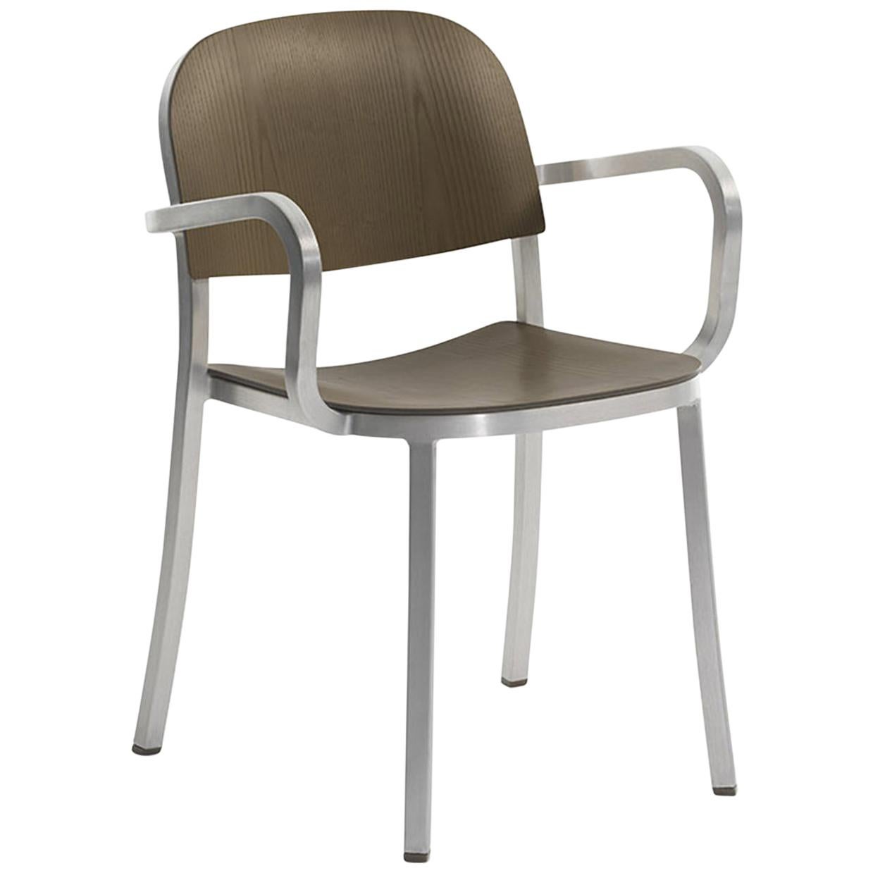 Emeco 1 Inch Armchair in Brushed Aluminum & Walnut by Jasper Morrison