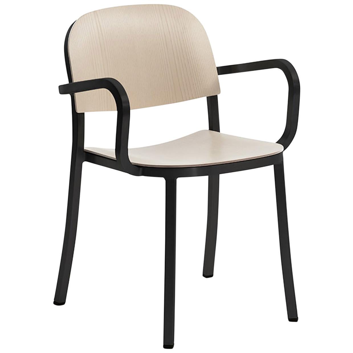 Emeco 1 Inch Armchair in Dark Powder-Coated Aluminum and Ash by Jasper Morrison For Sale