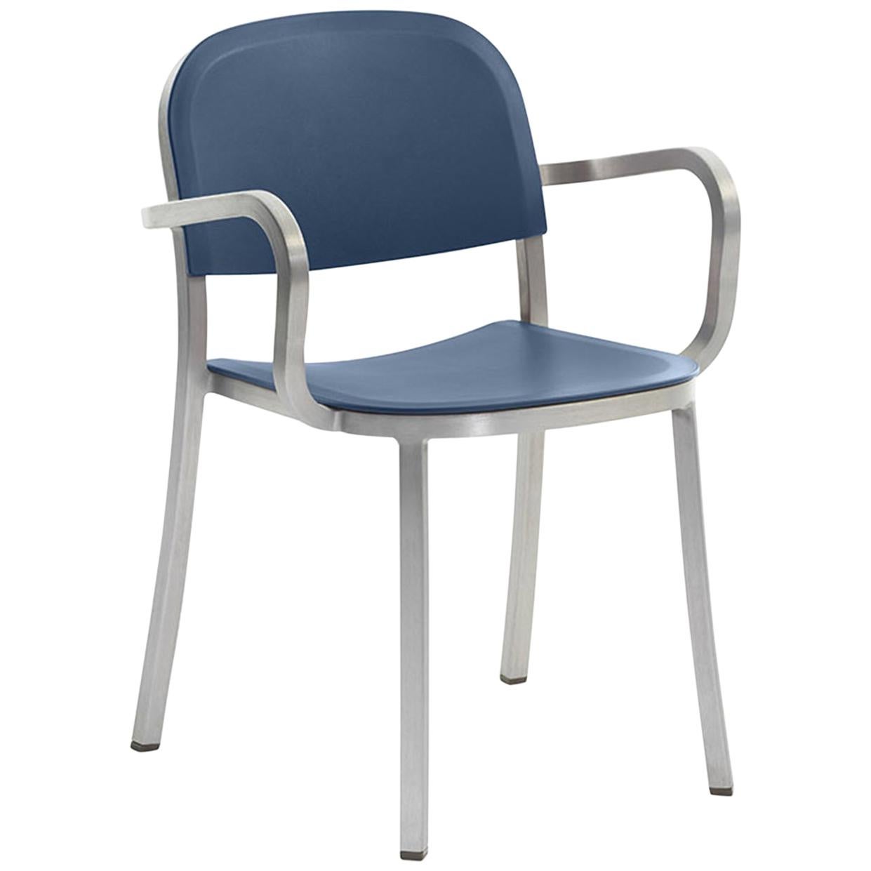 Emeco 1 Inch Armchair in Brushed Aluminum and Blue by Jasper Morrison For Sale