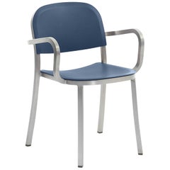 Emeco 1 Inch Armchair in Brushed Aluminum and Blue by Jasper Morrison
