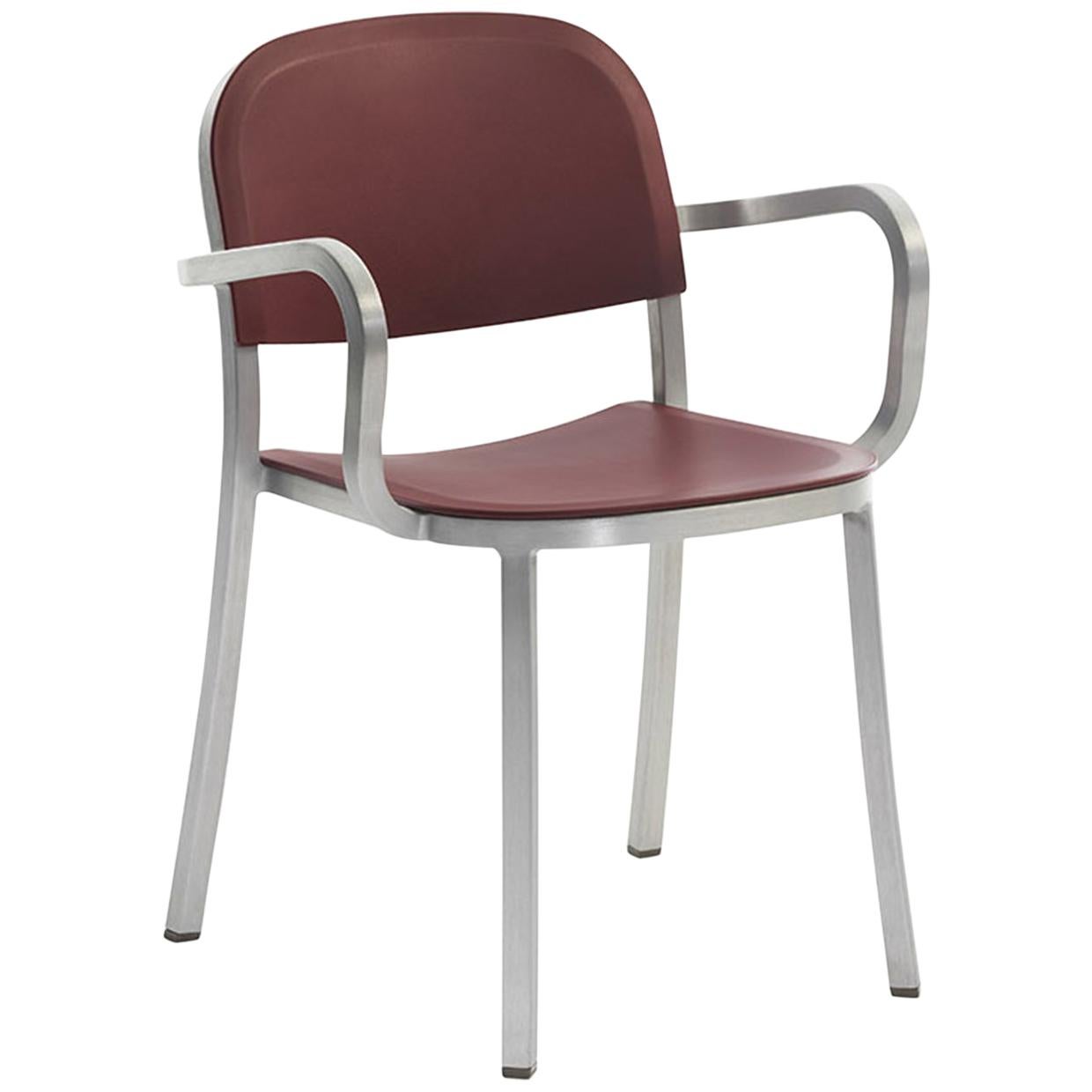 Emeco 1 Inch Armchair in Brushed Aluminum and Bordeaux by Jasper Morrison