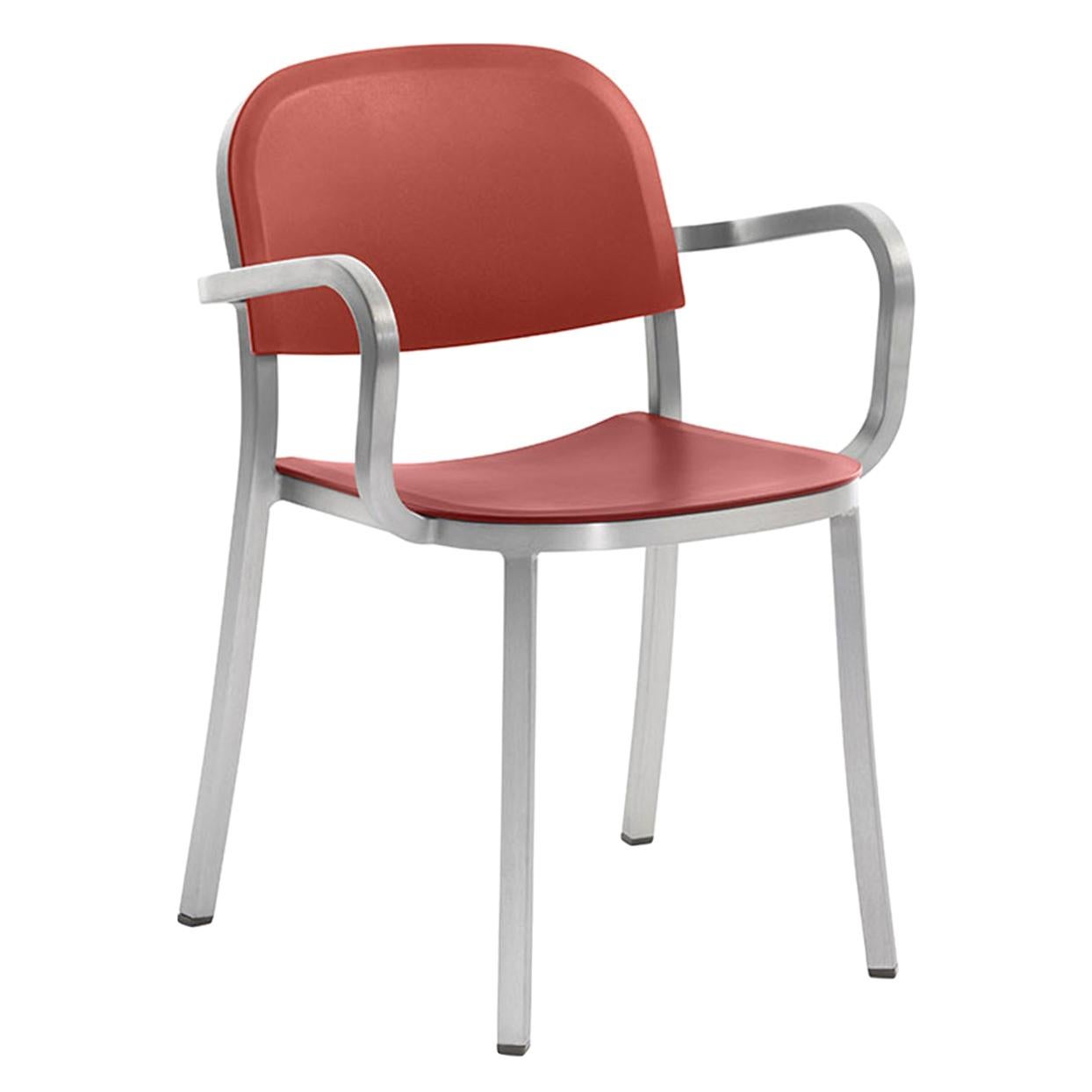 Emeco 1 Inch Armchair in Brushed Aluminum and Red Ochre by Jasper Morrison