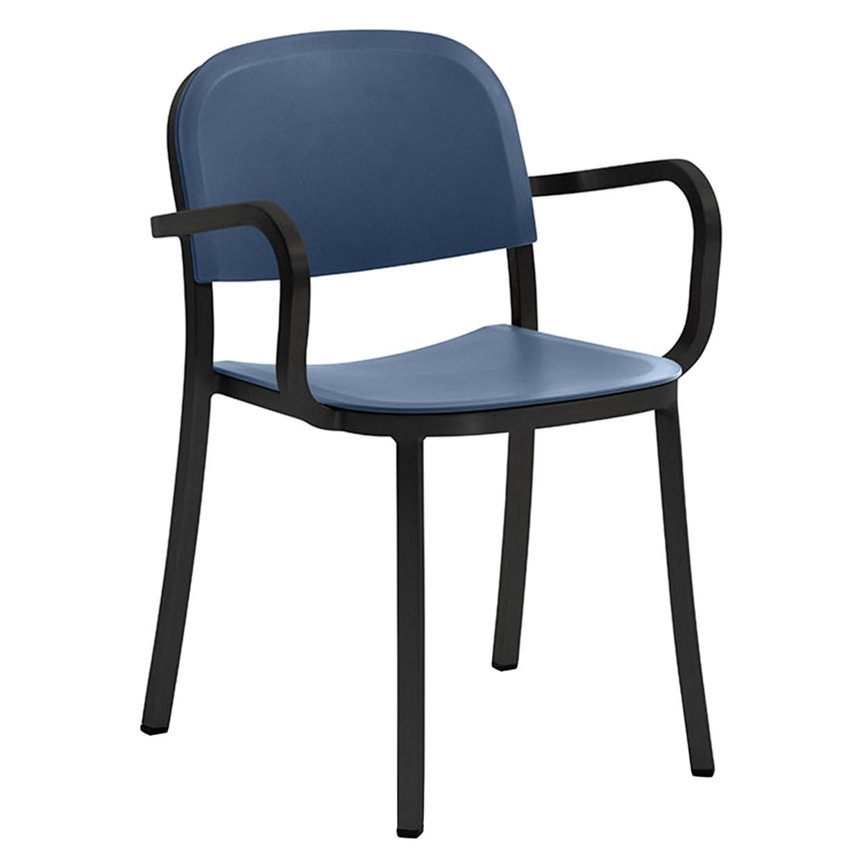 Emeco 1 Inch Armchair in Dark Powder-Coated Aluminum and Blue by Jasper Morrison For Sale
