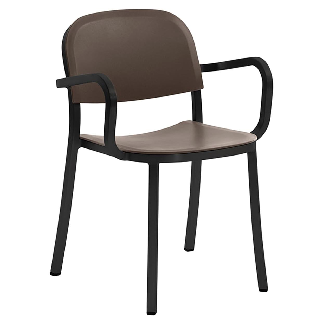 Emeco 1 Inch Armchair in Dark Powder-Coated Aluminum & Brown by Jasper Morrison For Sale