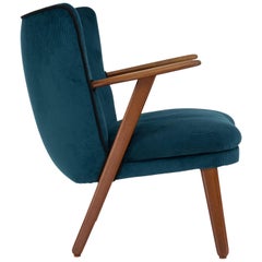 Cocktail Chair Re-Upholstered in Blue/Green Corduroy in the Style of Kurt Olsen