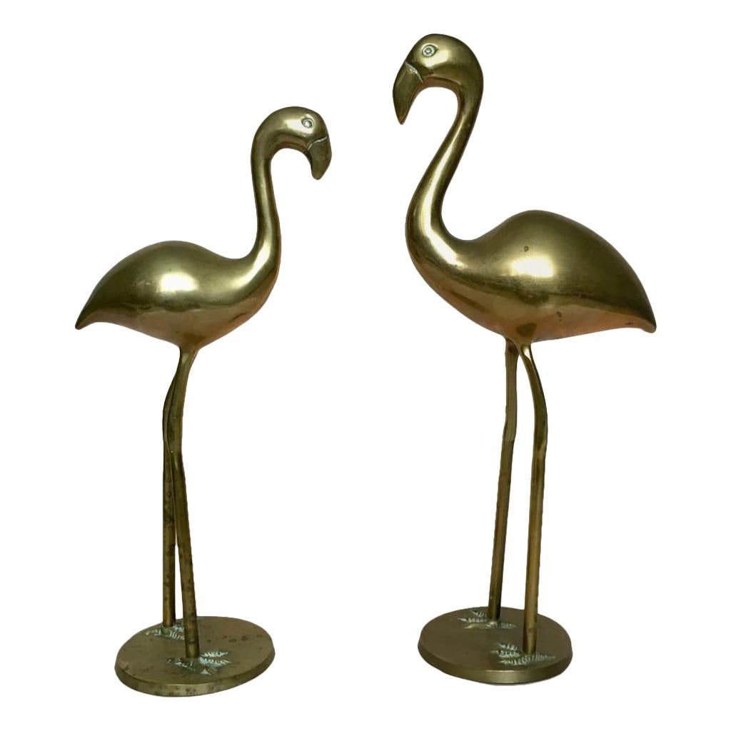 Pair of Vintage German Brass Flamingo, 1970s For Sale