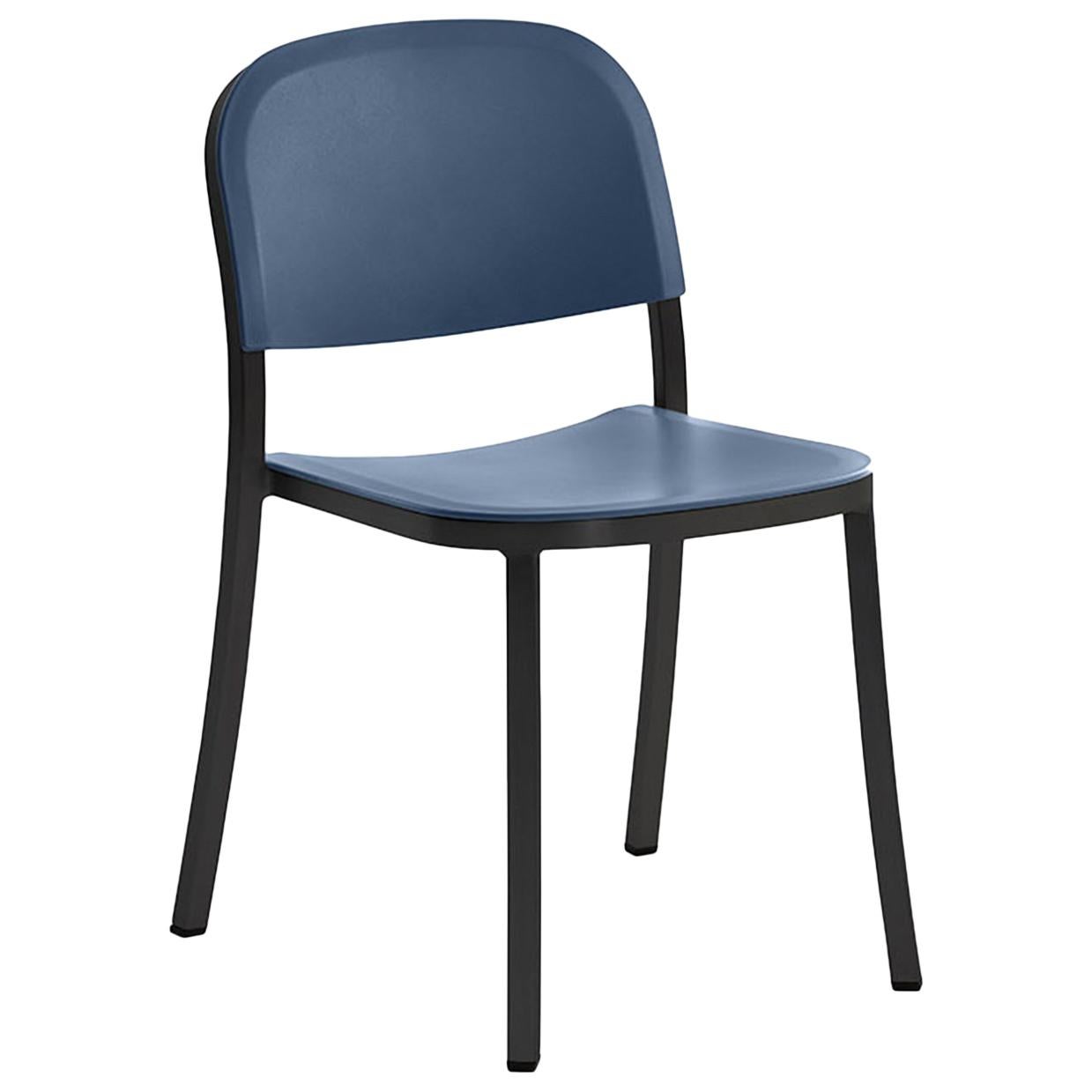 Emeco 1 Inch Stacking Chair in Dark Aluminum and Blue by Jasper Morrison