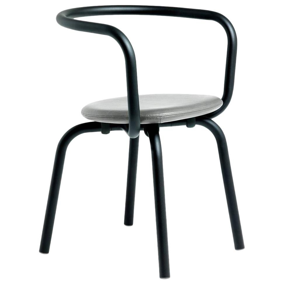 Emeco Parrish Side Chair in Black Powder-Coat & Gray Leather by Konstantin Grcic