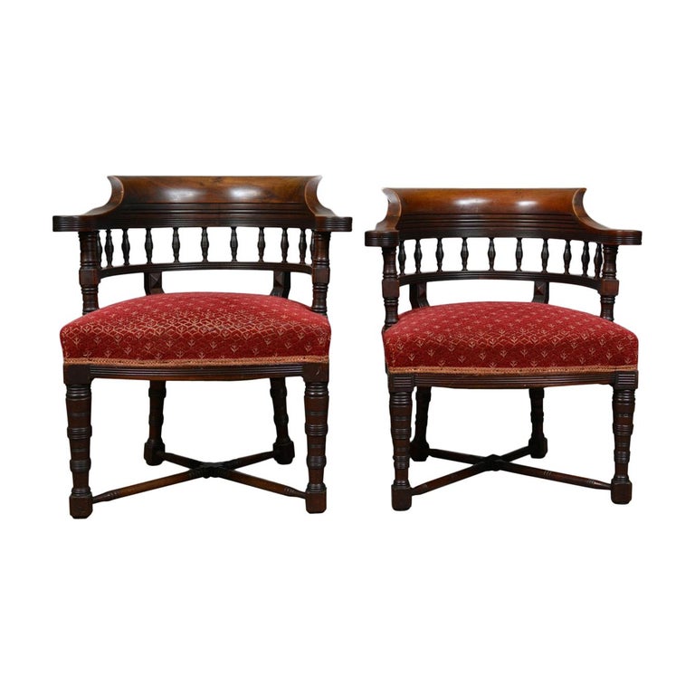 Pair Of Antique Salon Chairs English Late Victorian His And Hers Pair Of Antique Salon Chairs English Late Victorian His And Hers Circa
