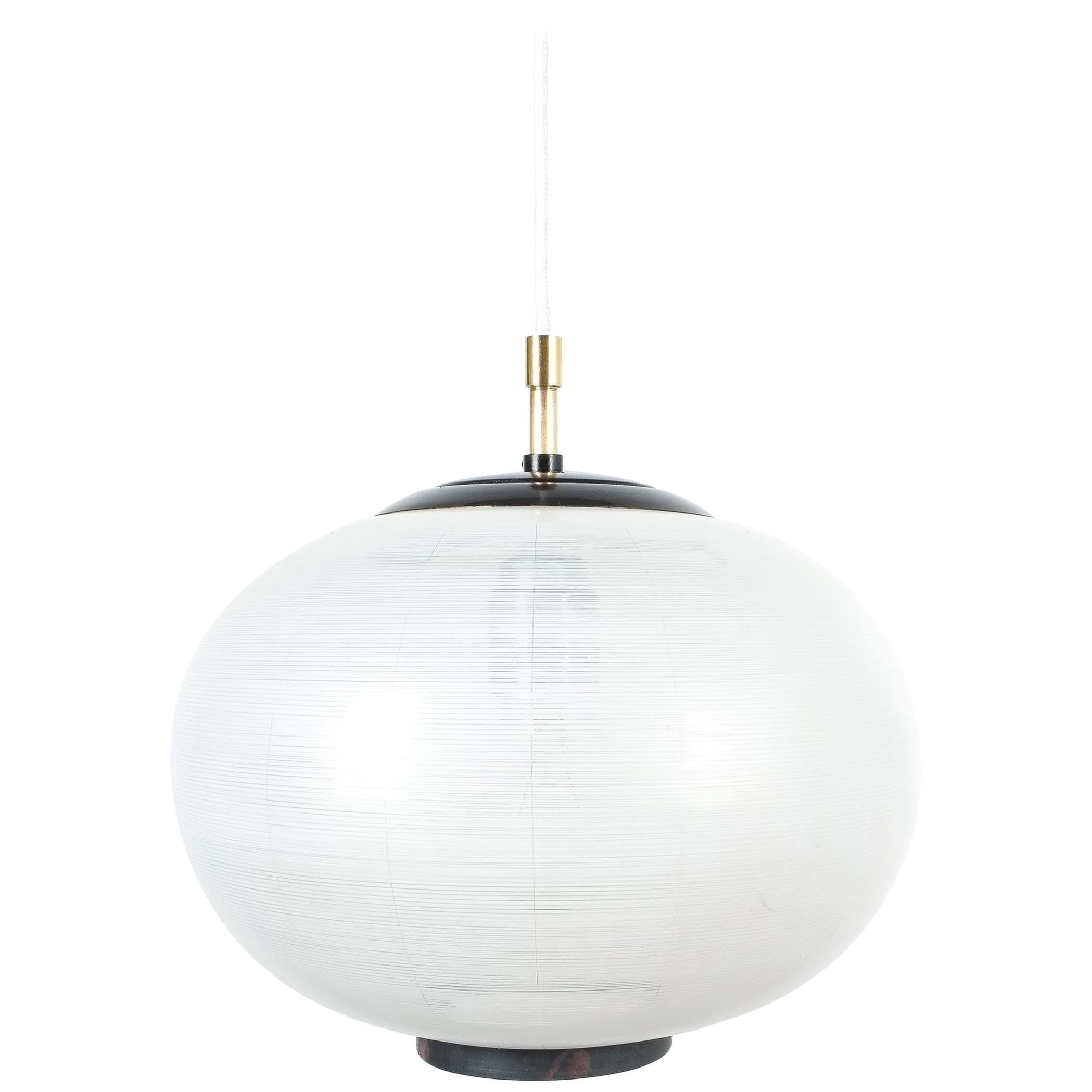 Satin Glass and Brass Pendant Lamp by Stilnovo, Italy, 1950 For Sale