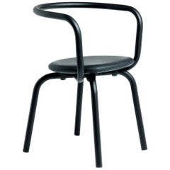 Emeco Parrish Side Chair in Dark Powder-Coat & Black Leather by Konstantin Grcic