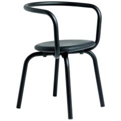 Emeco Parrish Beistellstuhl in dunklem pulverbeschichtetem Leder und schwarzem Leder von Konstantin Grcic