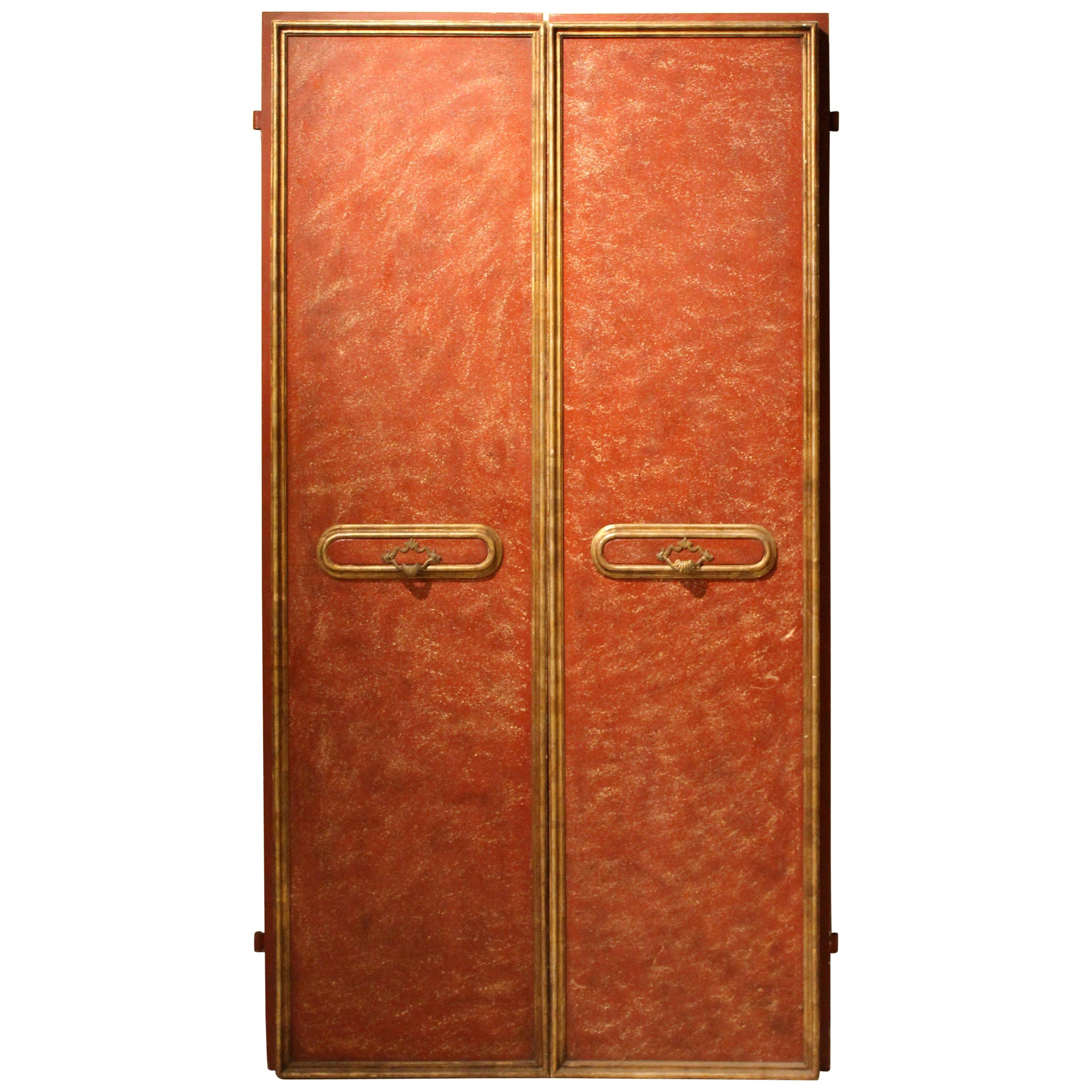 Italian 20th Century Faux Red Porphyry Lacquered and Gilt Framed Wood Doors For Sale