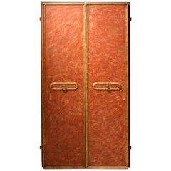 Italian 20th Century Faux Red Porphyry Lacquered and Gilt Framed Wood Doors