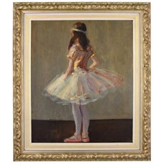 Vintage Art Deco Painting of a Ballerina Girl, France, 1940