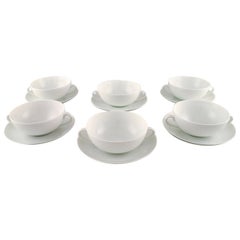 Royal Copenhagen Salto Service, White, Set of 6 Boullion Cups with Saucers