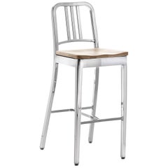 Emeco Navy Barstool in Polished Aluminum and Ash by US Navy