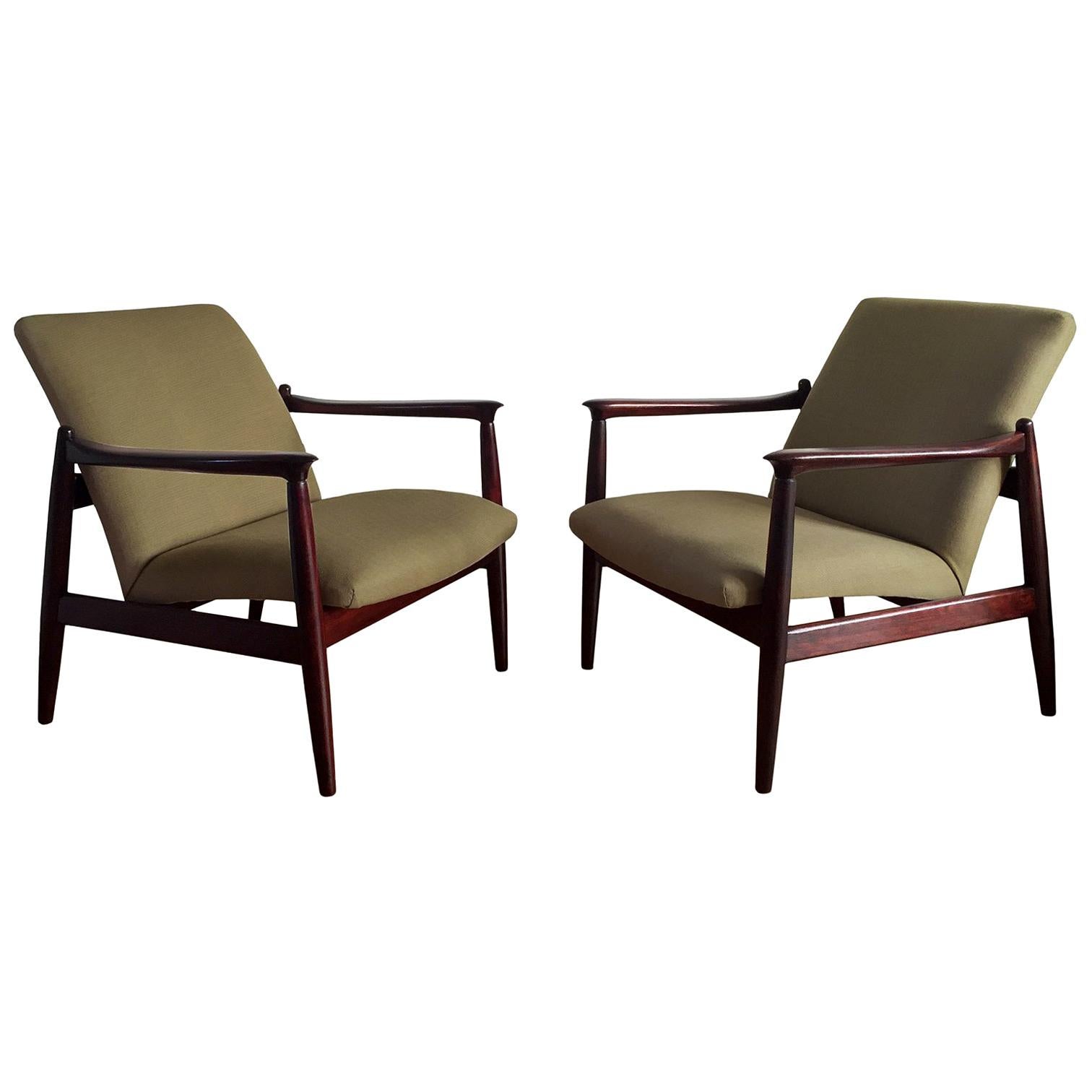 Pair of Armchairs, Olive Linen, Edmund Homa, 1960s For Sale