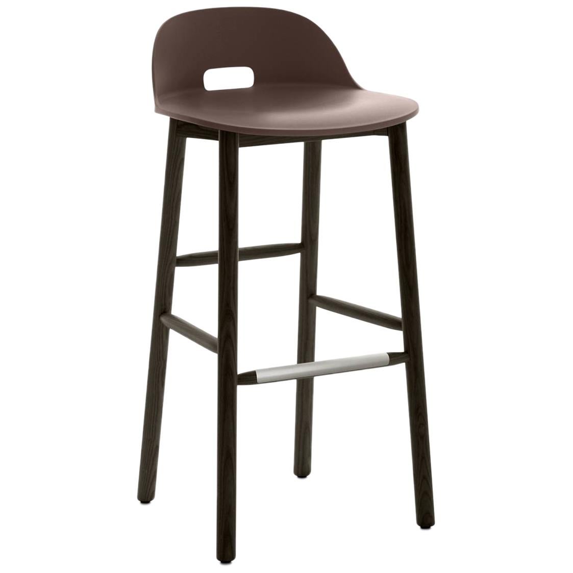 Emeco Alfi Barstool in Brown and Dark Ash with Low Back by Jasper Morrison For Sale