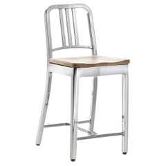 Emeco Navy Counter Stool in Polished Aluminum and Ash by US Navy