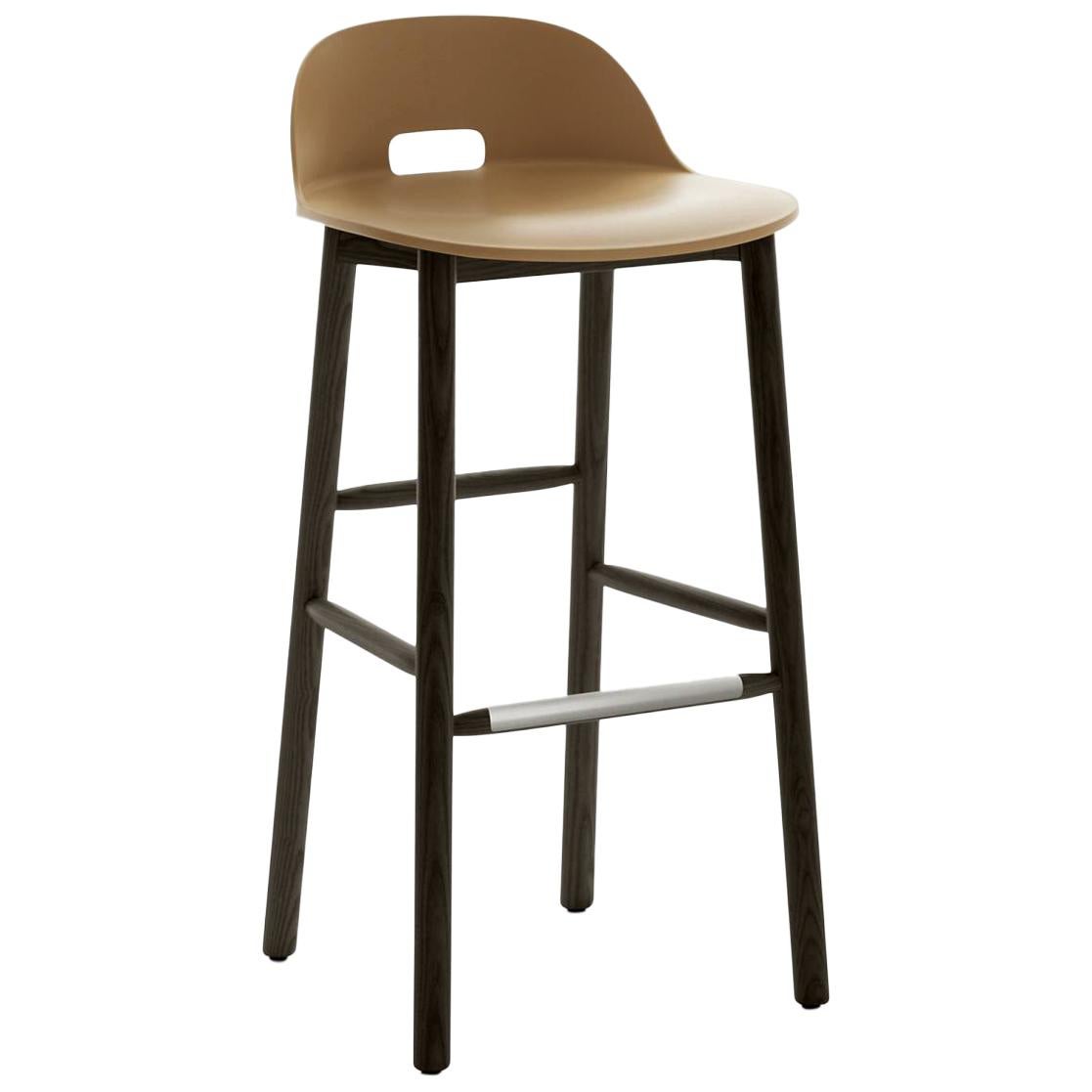 Emeco Alfi Barstool in Sand and Dark Ash with Low Back by Jasper Morrison