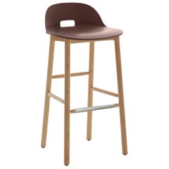 Tabouret de bar Emeco Alfi en marron et frêne avec dossier bas par Jasper Morrison